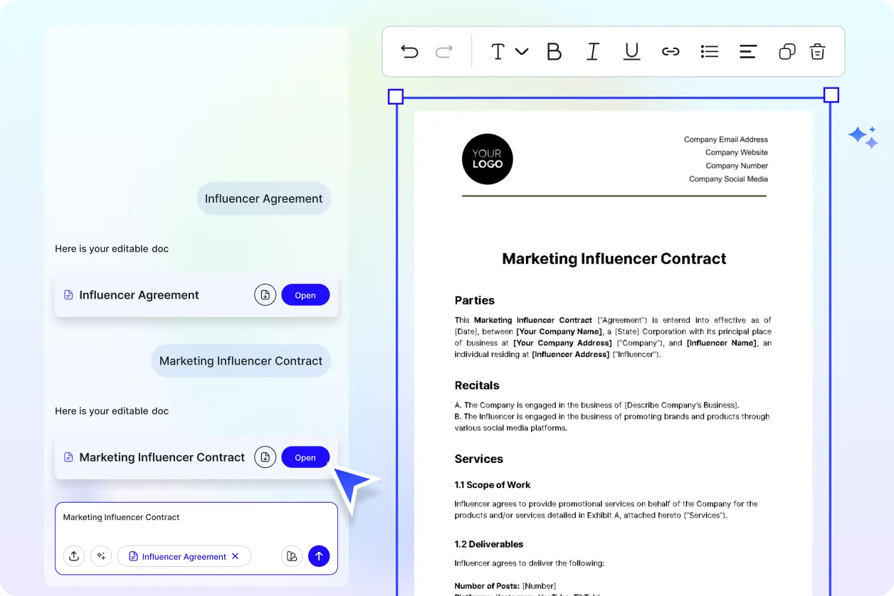 Free AI Influencer Agreement Generator, Free Influencer Contract Maker Online